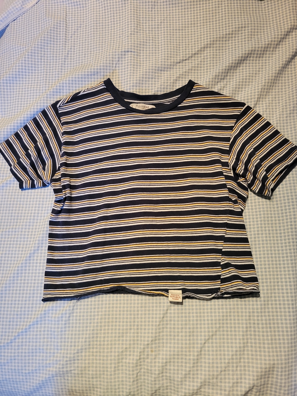 Pull&Bear Navy, White & Yellow Striped Tee